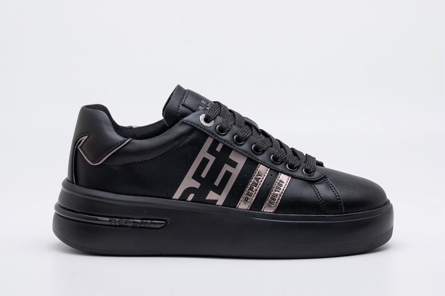 UNIVERSITY W STRIPES LACE-UP SNEAKERS | BLK RZ4N0014L